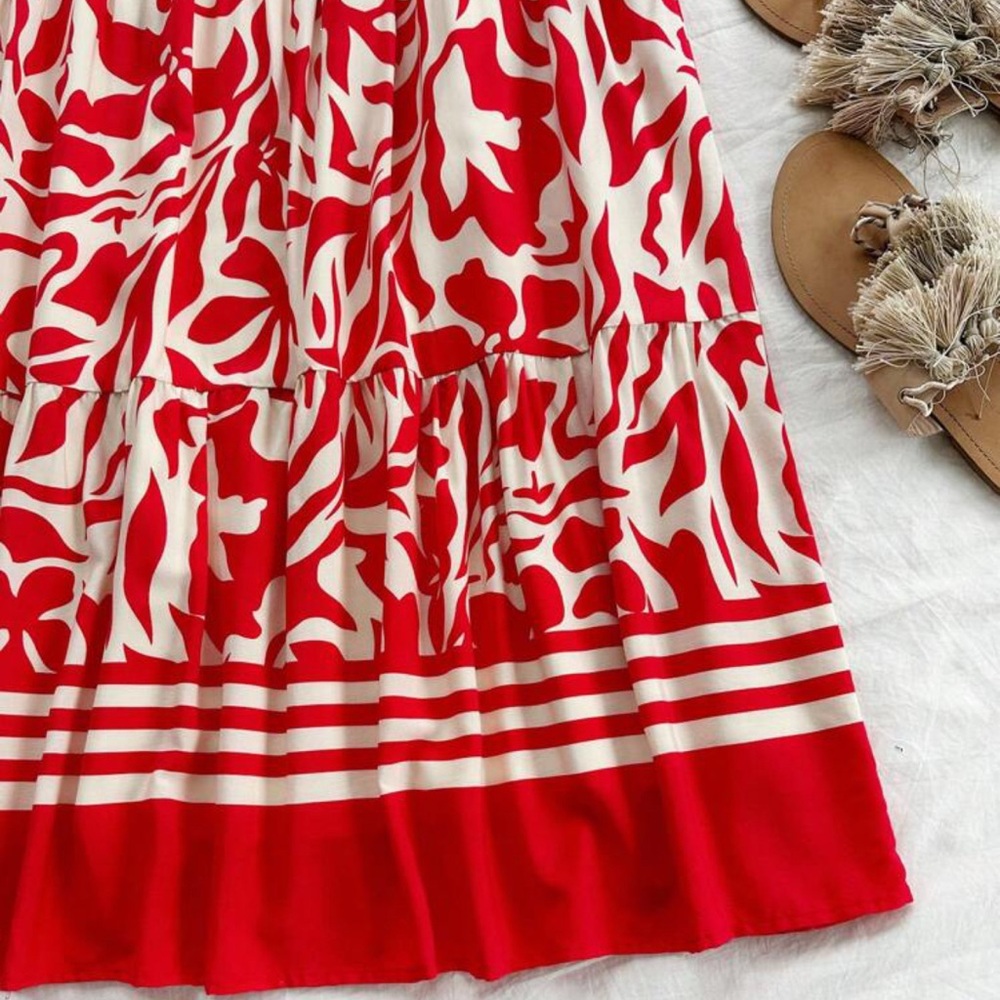 Floral Red and White maxi Skirt tube top cut out outfit set M (4/6) - Picture 5 of 5
